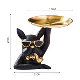 HULIANFU Nordic French Bulldog Sculpture Dog Statue Statue Jewelry Storage Table Decoration Gift Belt Plate Glasses Tray Home Art Statue