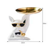 HULIANFU Nordic French Bulldog Sculpture Dog Statue Statue Jewelry Storage Table Decoration Gift Belt Plate Glasses Tray Home Art Statue