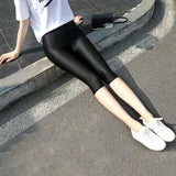 S-5XL Size Women's Summer Bright Pants Wear Thin Ice Silk Bright Black Push-up Slim High Waist Stretch Large Size Tights