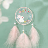 HULIANFU Rabbit Diy Embroidery Cross-stitch Wind Chimes Dreamcatcher Accessories Needlework Crafts for Adults Jewelry Material Package