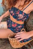 hulianfu Summer Floral Print Spring Three-pieces Swimwear